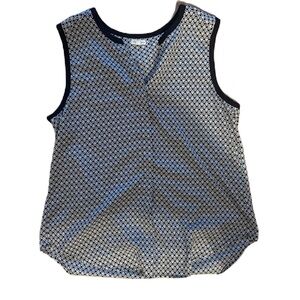 Antilia Femme Black and White Sleeveless Tank Top Large Button Down